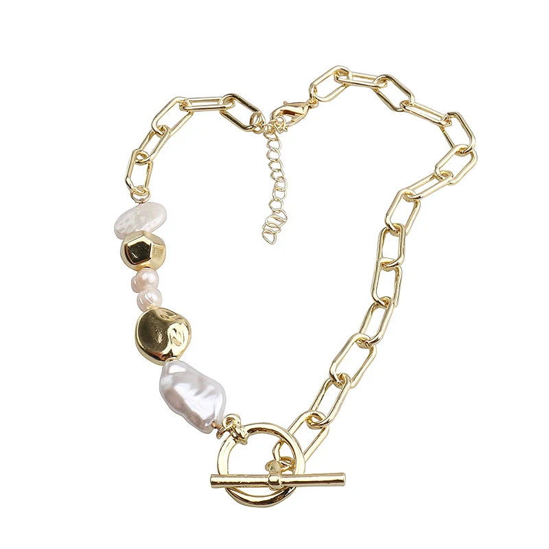 Box Chain Toggle Clasp Gold Color Necklaces Mixed Linked Circle Necklaces for Women Minimalist Choker Necklace Jewelry