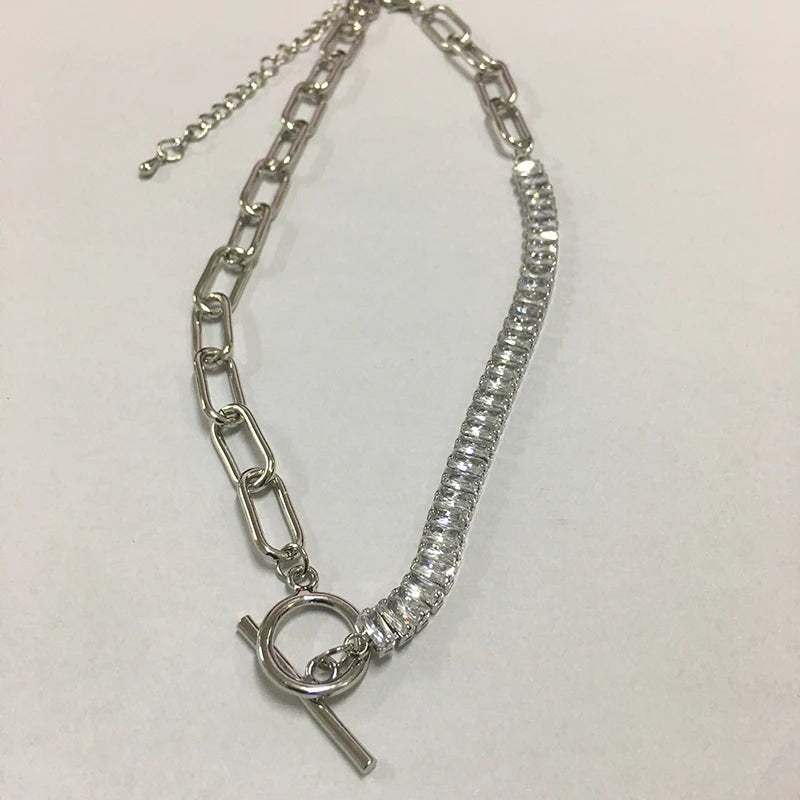 Box Chain Toggle Clasp Gold Color Necklaces Mixed Linked Circle Necklaces for Women Minimalist Choker Necklace Jewelry