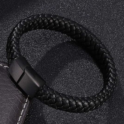 Link Bracelet for Men Black, Bracelet Men Leather Braided Leather Cord Bracelet Stainless Steel Men Bracelet