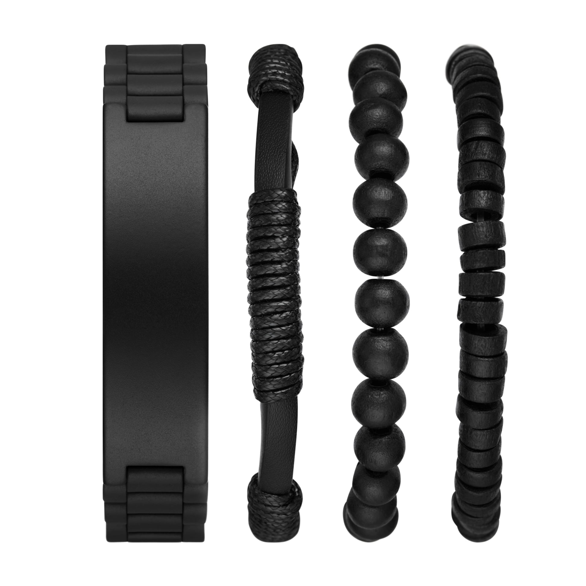 Men'S Gift Set; Matte Black Barrel Case Bracelet Watch, Gunmetal Sunray Dial with Layered Bracelets (FMDAL1185)