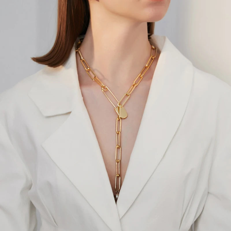 Box Chain Toggle Clasp Gold Color Necklaces Mixed Linked Circle Necklaces for Women Minimalist Choker Necklace Jewelry