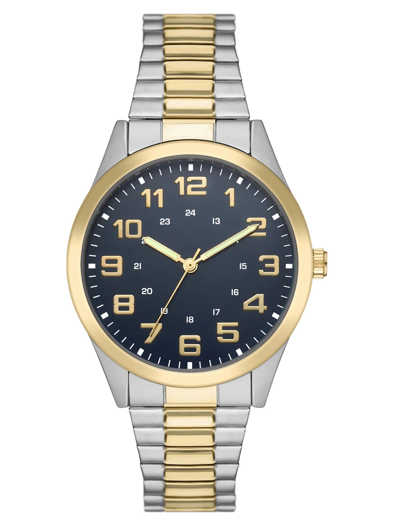 Men'S Watch: 2-Tone Silver/Gold Case, Blue Easy Read Dial, 2-Tone Silver/Gold Expansion Band (FMDOGE043)