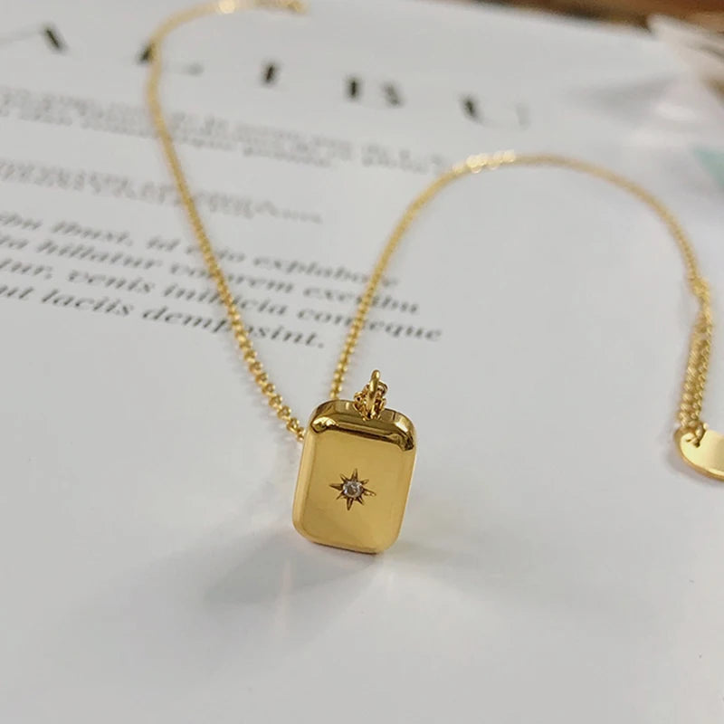 2 Designs Titanium Steel Waterdrop Star Square Geometric Necklaces for Women Minimalist Cz Starburst Necklaces 2021