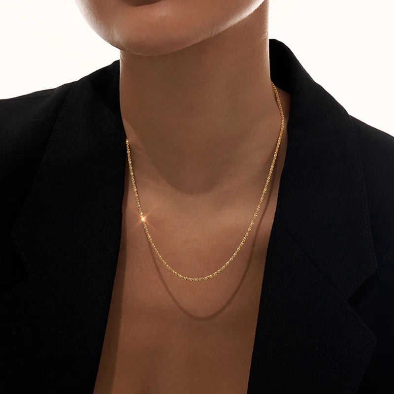 Gold/Silver Color Flat Shiny Glossy Chain Necklaces Minimalist Statement Elegant Chokers for Women Jewelry 2021 Hot