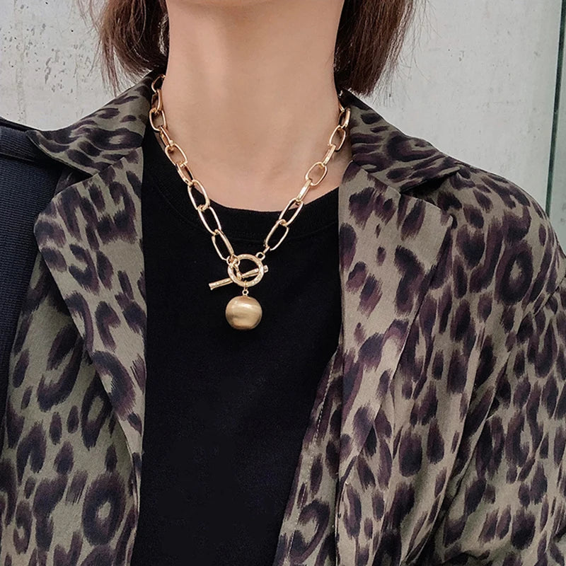 Box Chain Toggle Clasp Gold Color Necklaces Mixed Linked Circle Necklaces for Women Minimalist Choker Necklace Jewelry