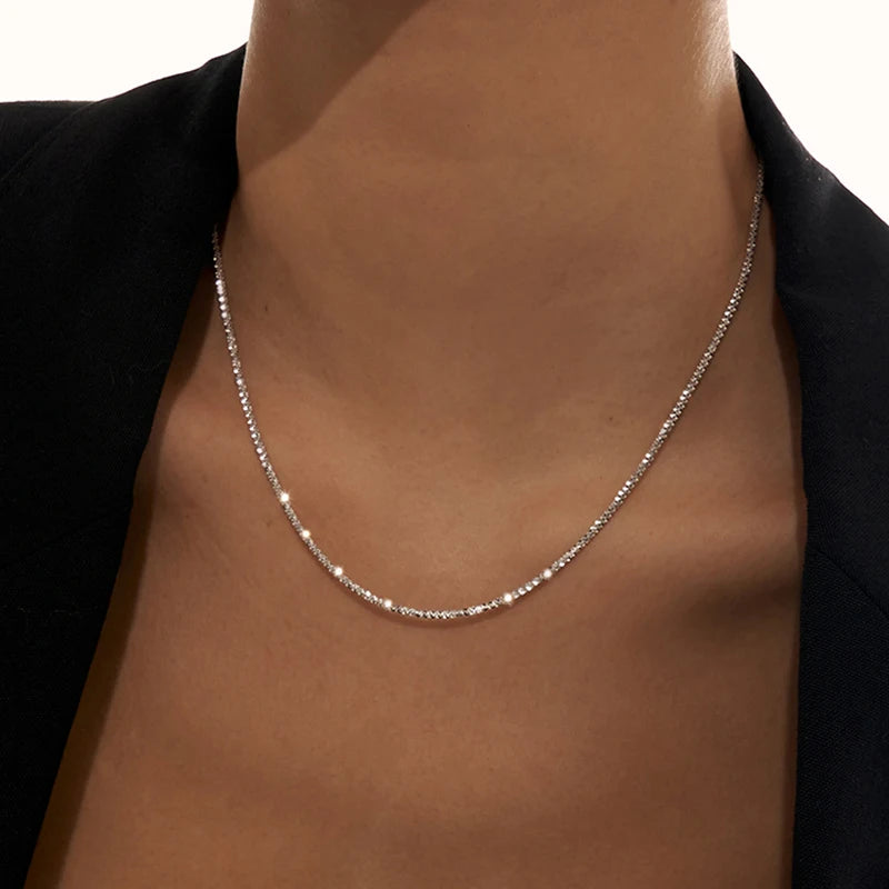 Gold/Silver Color Flat Shiny Glossy Chain Necklaces Minimalist Statement Elegant Chokers for Women Jewelry 2021 Hot