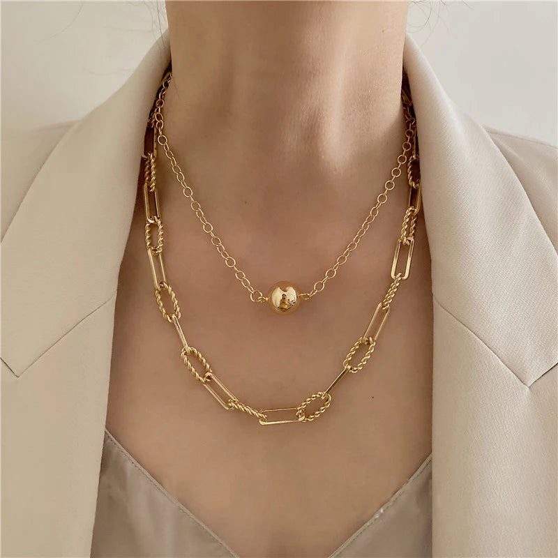 Box Chain Toggle Clasp Gold Color Necklaces Mixed Linked Circle Necklaces for Women Minimalist Choker Necklace Jewelry