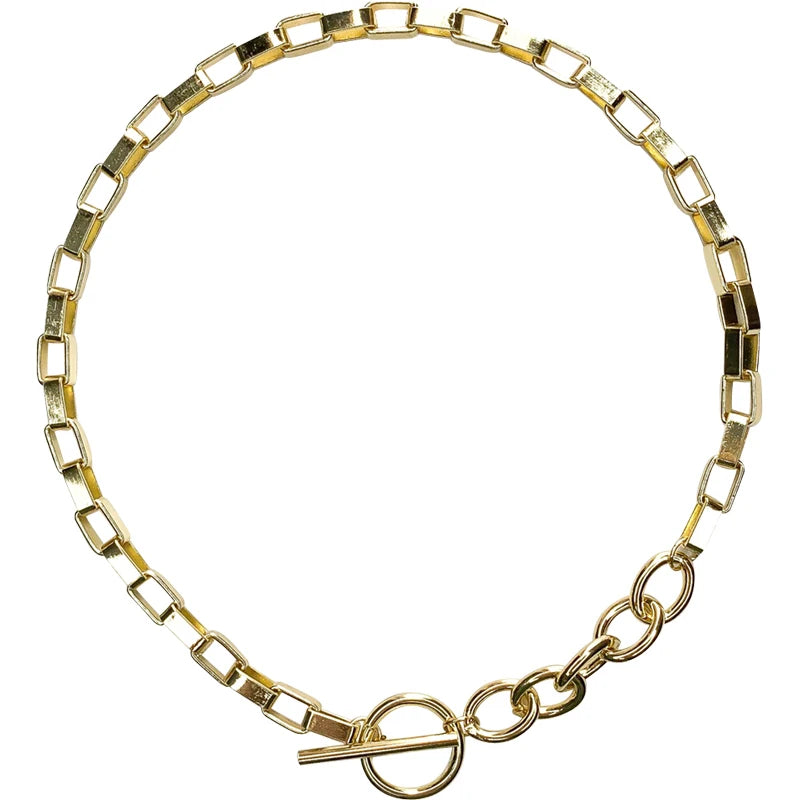 Box Chain Toggle Clasp Gold Color Necklaces Mixed Linked Circle Necklaces for Women Minimalist Choker Necklace Jewelry