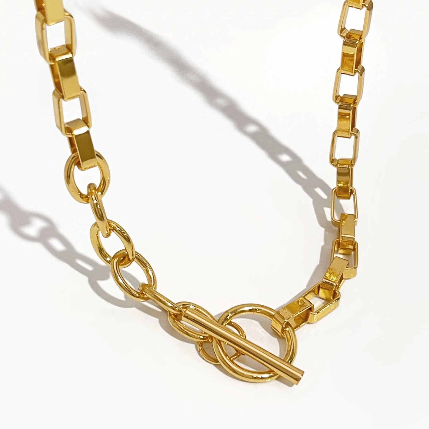Box Chain Toggle Clasp Gold Color Necklaces Mixed Linked Circle Necklaces for Women Minimalist Choker Necklace Jewelry