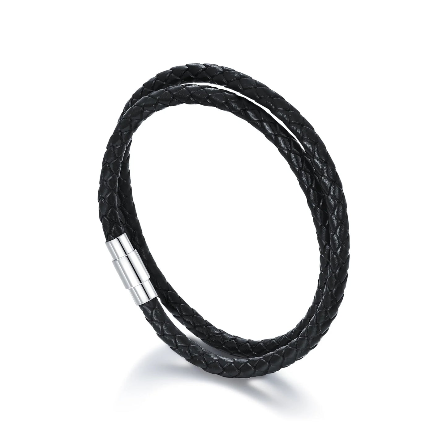Father'S Day Gifts Italian plus Size Leather Bracelet for Men Women Genuine Double Wrap Black Braided Leather Cuff Bangle Christmas Bracelets for Dad Son Brother, 14 Inches