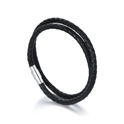 Father'S Day Gifts Italian plus Size Leather Bracelet for Men Women Genuine Double Wrap Black Braided Leather Cuff Bangle Christmas Bracelets for Dad Son Brother, 14 Inches