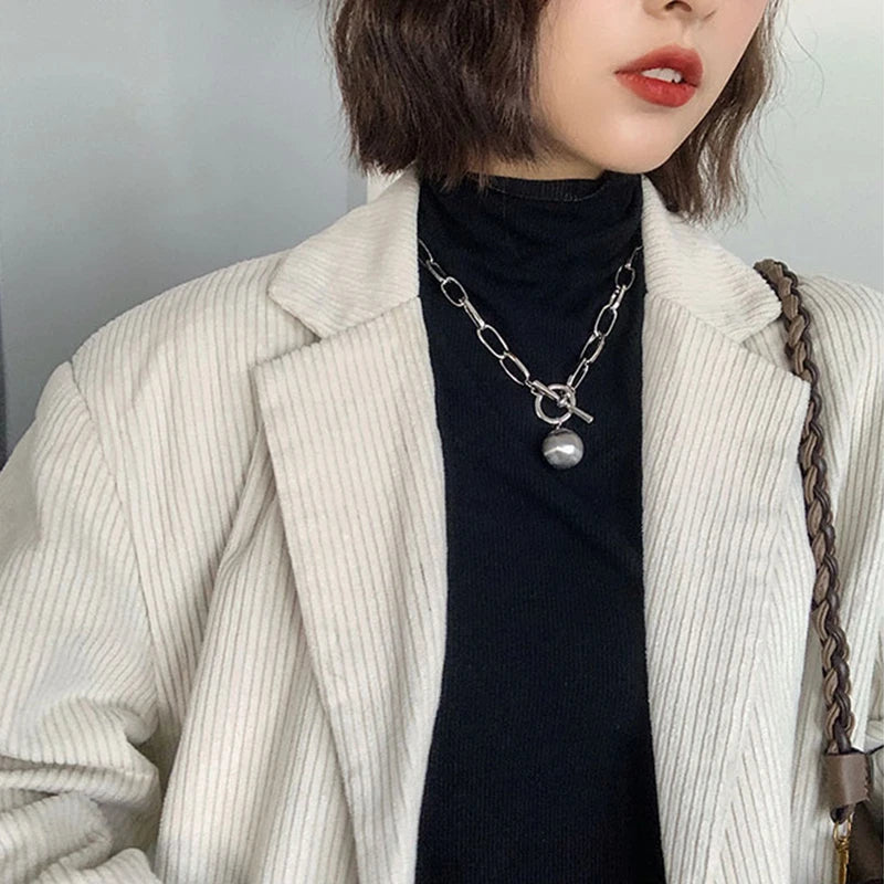 Box Chain Toggle Clasp Gold Color Necklaces Mixed Linked Circle Necklaces for Women Minimalist Choker Necklace Jewelry