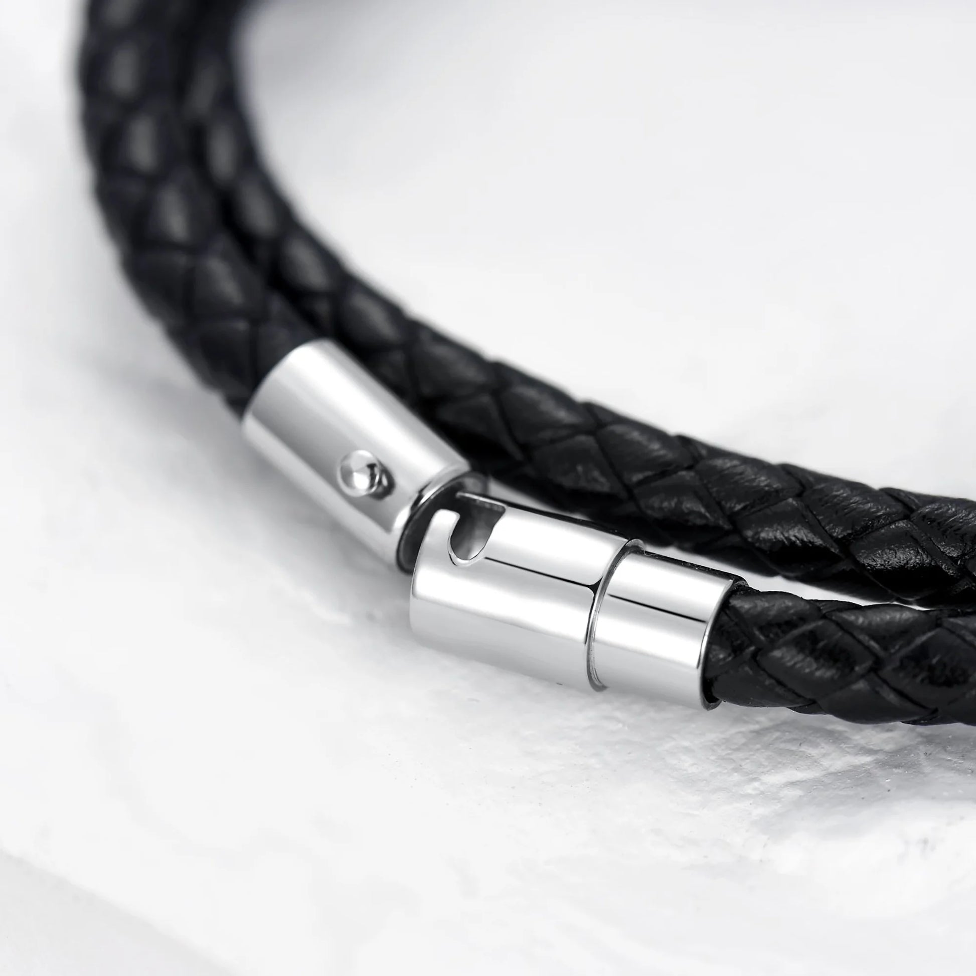 Father'S Day Gifts Italian plus Size Leather Bracelet for Men Women Genuine Double Wrap Black Braided Leather Cuff Bangle Christmas Bracelets for Dad Son Brother, 14 Inches