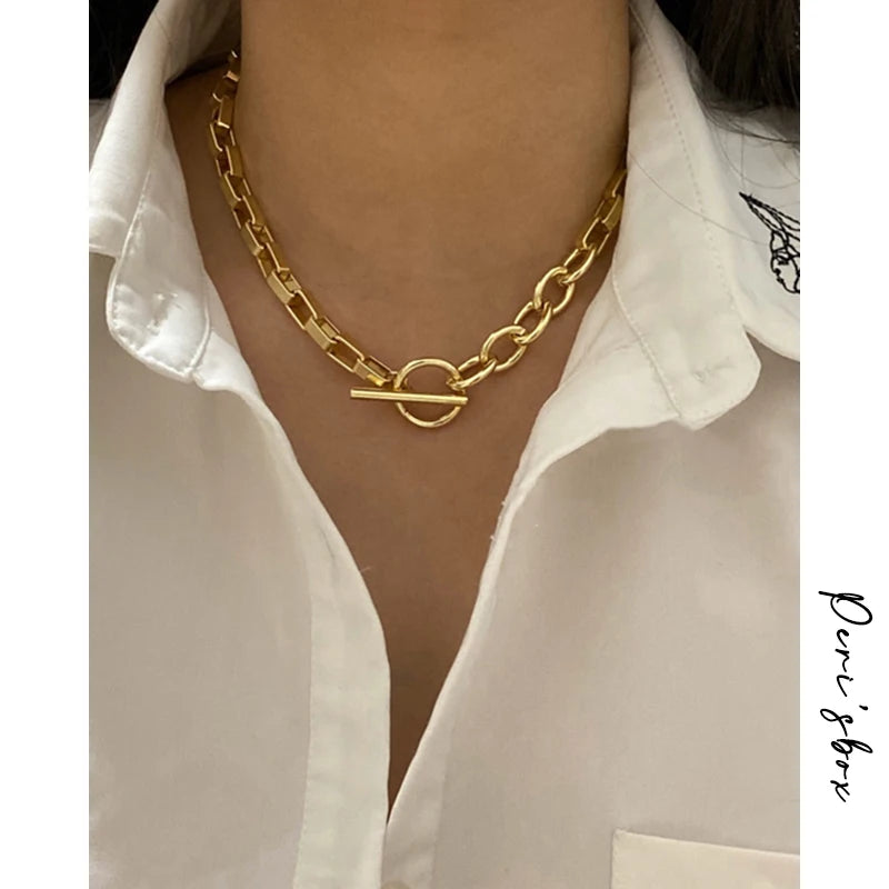Box Chain Toggle Clasp Gold Color Necklaces Mixed Linked Circle Necklaces for Women Minimalist Choker Necklace Jewelry