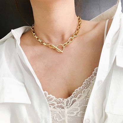 Box Chain Toggle Clasp Gold Color Necklaces Mixed Linked Circle Necklaces for Women Minimalist Choker Necklace Jewelry