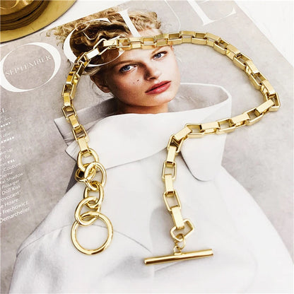 Box Chain Toggle Clasp Gold Color Necklaces Mixed Linked Circle Necklaces for Women Minimalist Choker Necklace Jewelry