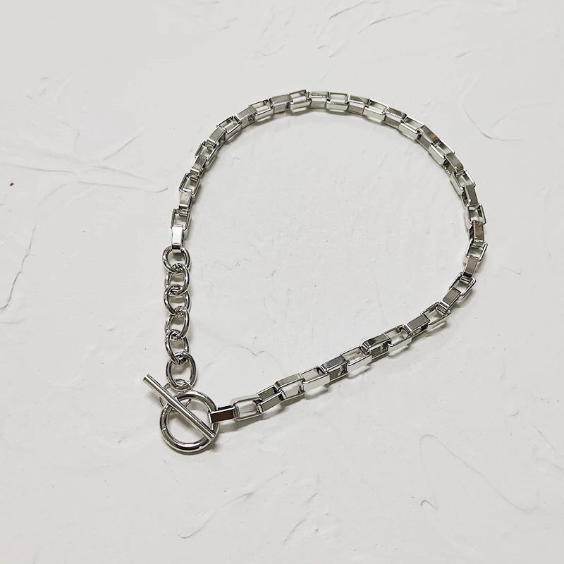 Box Chain Toggle Clasp Gold Color Necklaces Mixed Linked Circle Necklaces for Women Minimalist Choker Necklace Jewelry