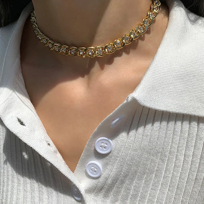 Box Chain Toggle Clasp Gold Color Necklaces Mixed Linked Circle Necklaces for Women Minimalist Choker Necklace Jewelry