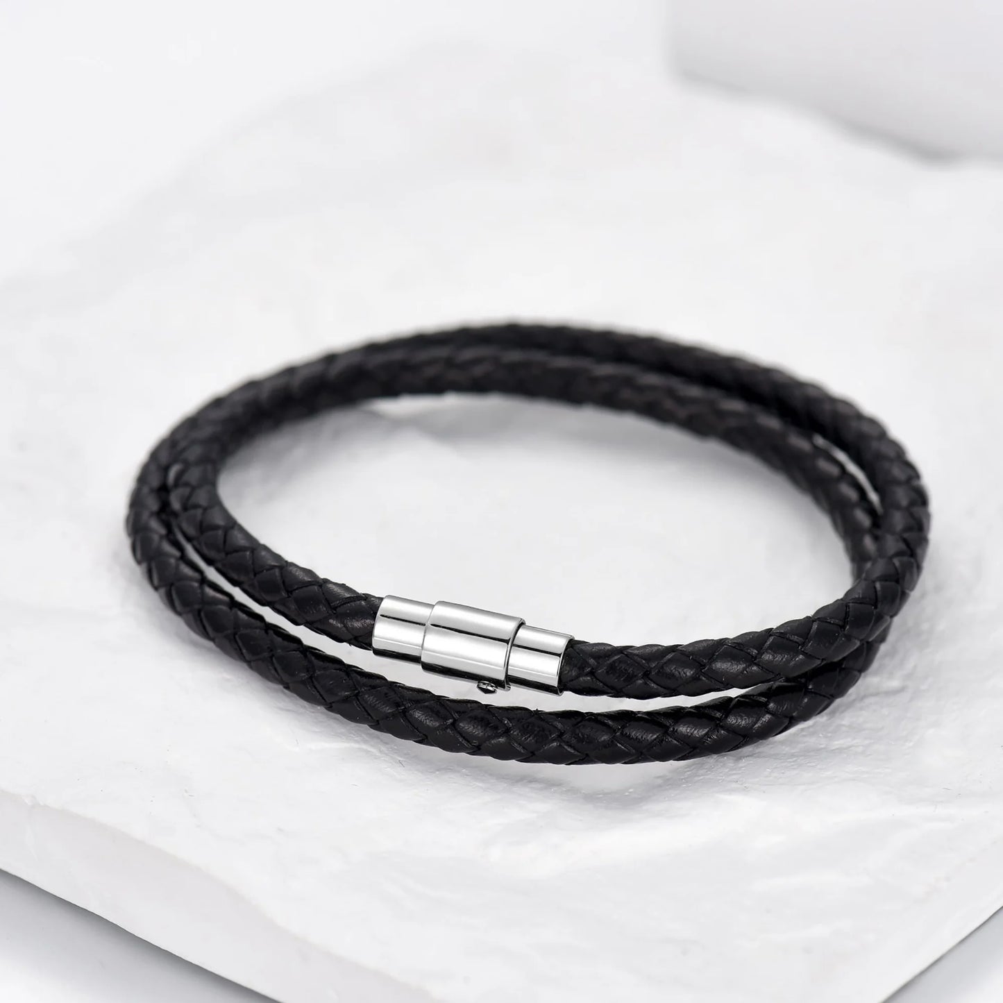 Father'S Day Gifts Italian plus Size Leather Bracelet for Men Women Genuine Double Wrap Black Braided Leather Cuff Bangle Christmas Bracelets for Dad Son Brother, 14 Inches