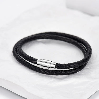 Father'S Day Gifts Italian plus Size Leather Bracelet for Men Women Genuine Double Wrap Black Braided Leather Cuff Bangle Christmas Bracelets for Dad Son Brother, 14 Inches