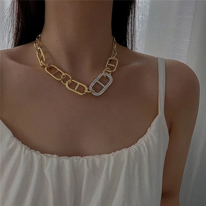 Box Chain Toggle Clasp Gold Color Necklaces Mixed Linked Circle Necklaces for Women Minimalist Choker Necklace Jewelry