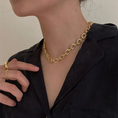 Box Chain Toggle Clasp Gold Color Necklaces Mixed Linked Circle Necklaces for Women Minimalist Choker Necklace Jewelry